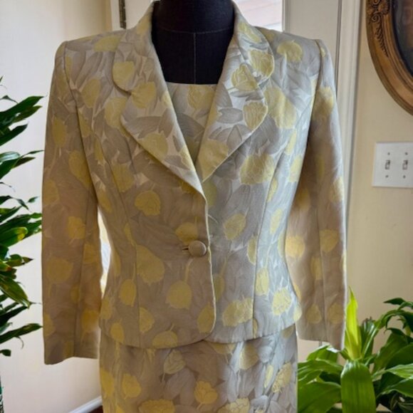 KAREN LAWRENCE WOMEN'S 2PC JACKET DRESS SZ10 YELLOW-METALLIC-US, IMPORTED FABRIC - Picture 1 of 15